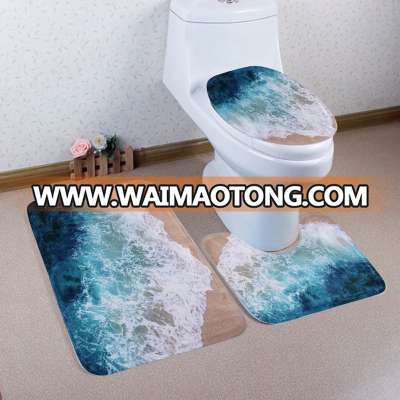 3 Piece Non-slip Bath Rug Set Pattern Bathroom Rug  Include Contour Mat + Lid Toilet Cover + Bath Mat